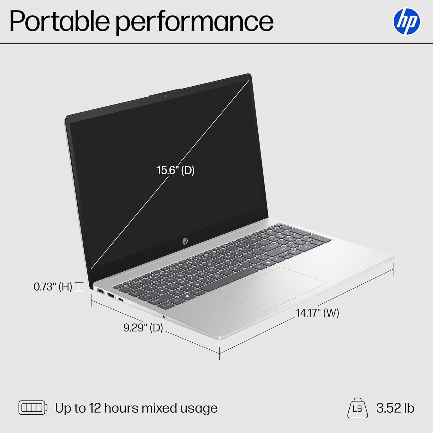 HP 15.6 inch Laptop, HD Touchscreen Display, AMD Ryzen 5 7520U, 8 GB RAM, 512 GB SSD, AMD Radeon Graphics, Windows 11 Home, Natural Silver, 15-fc0499nr
