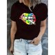 thumbnail image 1 of Camisetas de manga corta para mujer, cuello redondo, estampado floral, ajuste holgado, para verano, otoño 2025Women's Fashion Geometric Maple Leaf Lips Print T-Shirt, Casual Round Neck Short Sleeve,, 1 of 6
