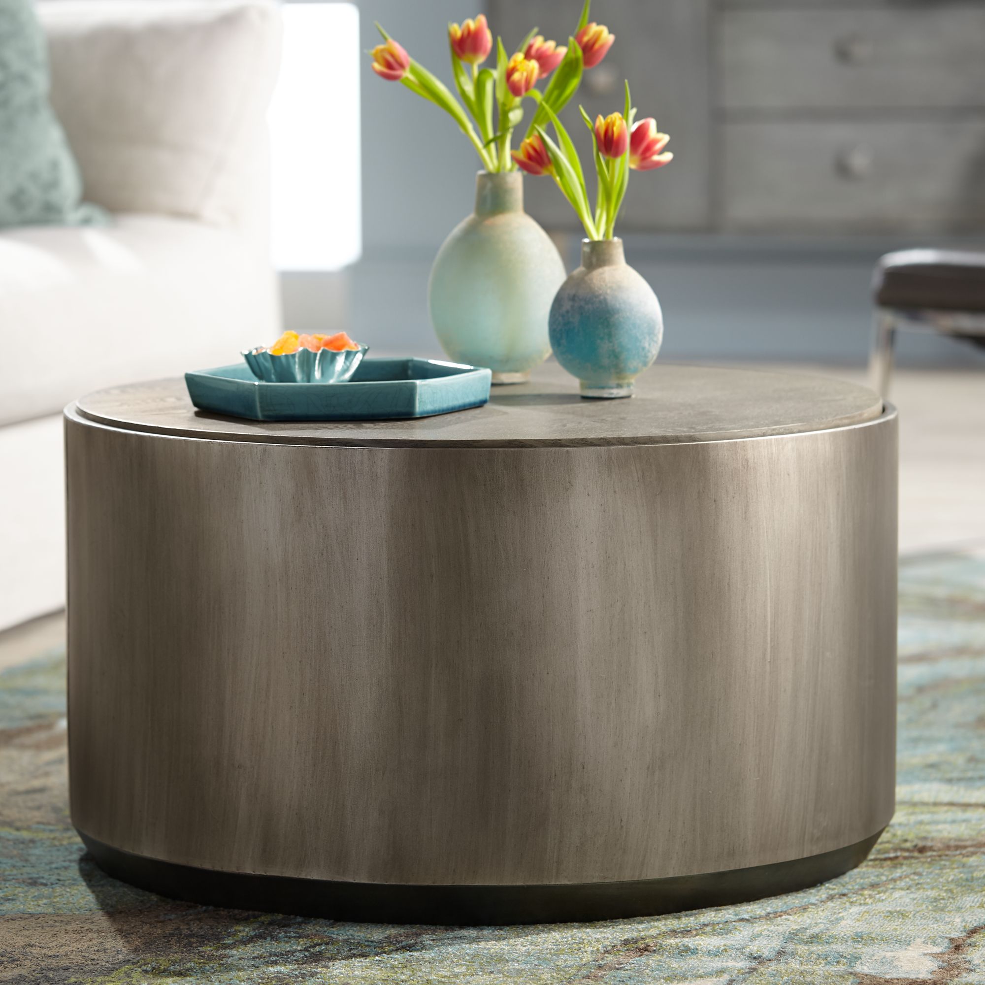 Crestview Collection Industrial Distressed Pewter Round Coffee Table 31