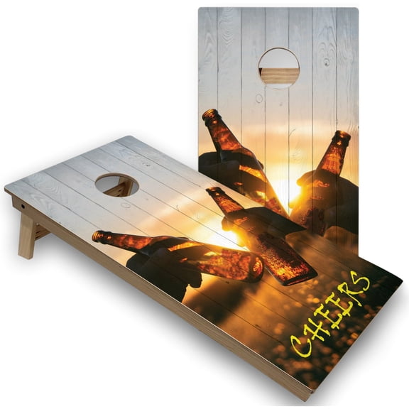 Skip's Garage | Cheers Cornhole Boards | Includes (2) Boards, (8) Bags & Optional Accessories