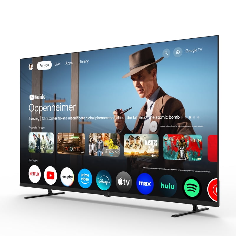 FPD 55-inch Smart TV, 4K UHD Google TV with Google Play Built-in Google Cast, Dolby Audio, HDR 10 front and back view