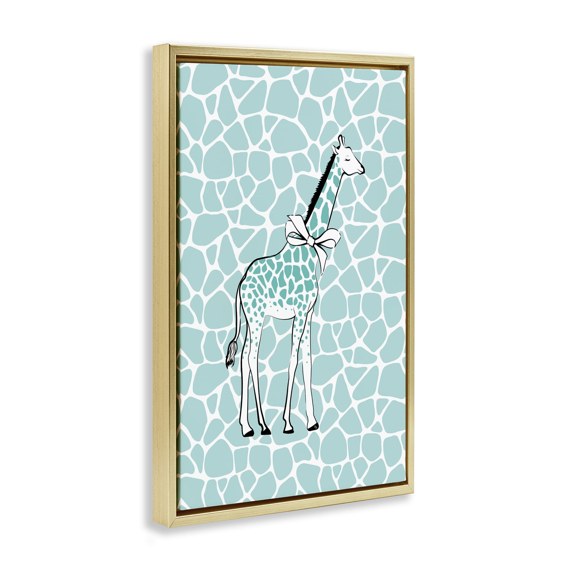 Stupell Industries Blue Patterned Glam Giraffe Animals & Insects Painting Gold Floater Framed Canvas Art Print Wall Art, 17 x 25