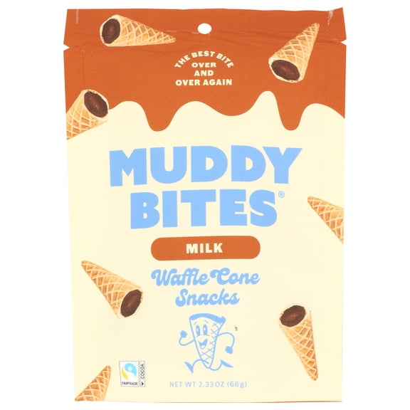 Pack of 12, Muddy Bites Milk Chocolate Waffle Cone Snacks, 2.33 oz