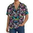 thumbnail image 7 of Lsque Happy Kitten Faces print Men's Cuban Collar Short Sleeve Shirt Summer Beachwear Casual Button Down Fashionable Vacation Leisure Shirt-Large, 7 of 7