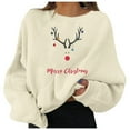 thumbnail image 1 of Aocisk Chandail à Col Rond à Manches Longues pour Femme avec Imprimé Graphique de Noël, Haut Décontracté à Motif Festif, Beige, P, 1 of 5