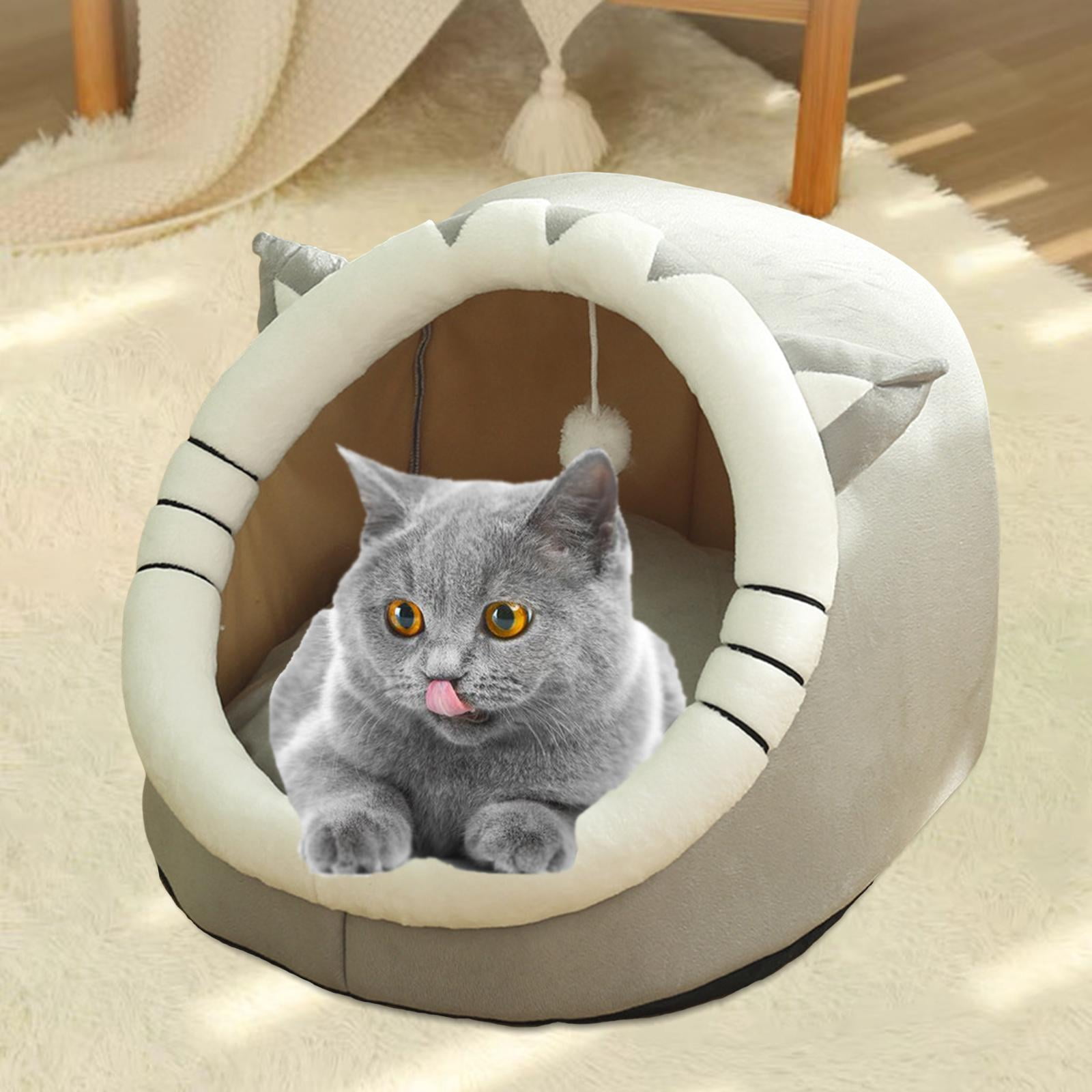 Cute Cave Bed with Ball Slip Bottom Furniture Warm Dog Basket Soft Hideout Portable Pet House Nest for Puppy Indoor Cats Rabbit Kitten , 35x35x31cm Gray