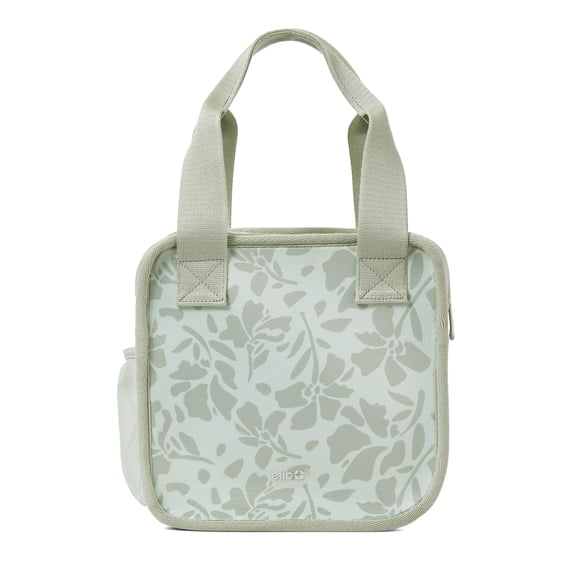Ello Floral Pattern Insulated Neoprene Lunch Tote with Zipper, Sage