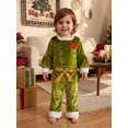 thumbnail image 5 of RUINIXCW Toddler Baby Girl Christmas Outfit Infant Baby Girls Fall Winter Clothes Furry Trim Heart Printed Velvet Shirt Tops and Belt Flare Pants Set, 5 of 10