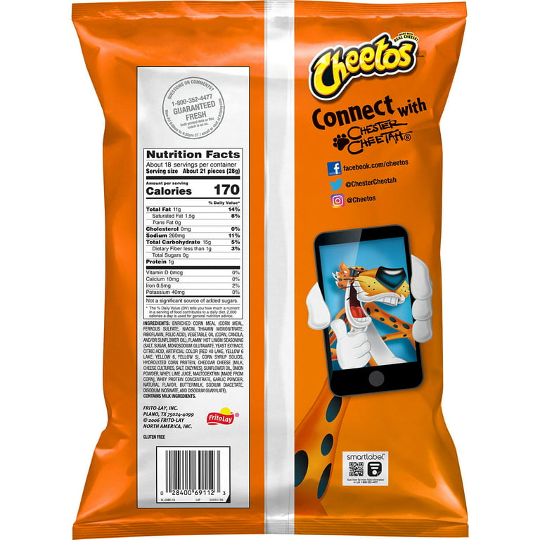 Cheetos Cheese Flavored Snacks, Flamin' Hot Limon, Crunchy 2 Oz