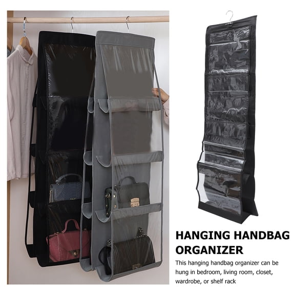 STRANDCHIC 1Pc Black Hanging Purse Organizer with Clear Slots for Closet Storage