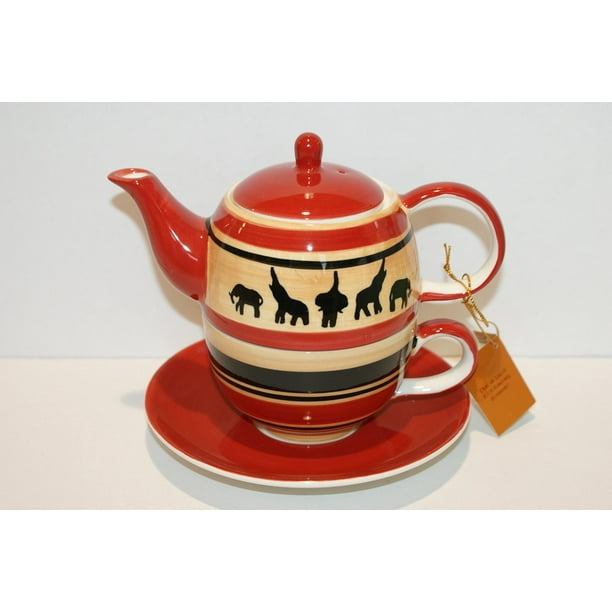 Canvas Print AnimalPrint Tea Set Teapot Elephant Cha Cult Stretched