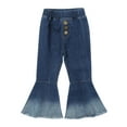 thumbnail image 3 of renvena Little Girls Mid Waist Denim Jeans Bell Bottoms Ruffle Flare Pants, 3 of 7