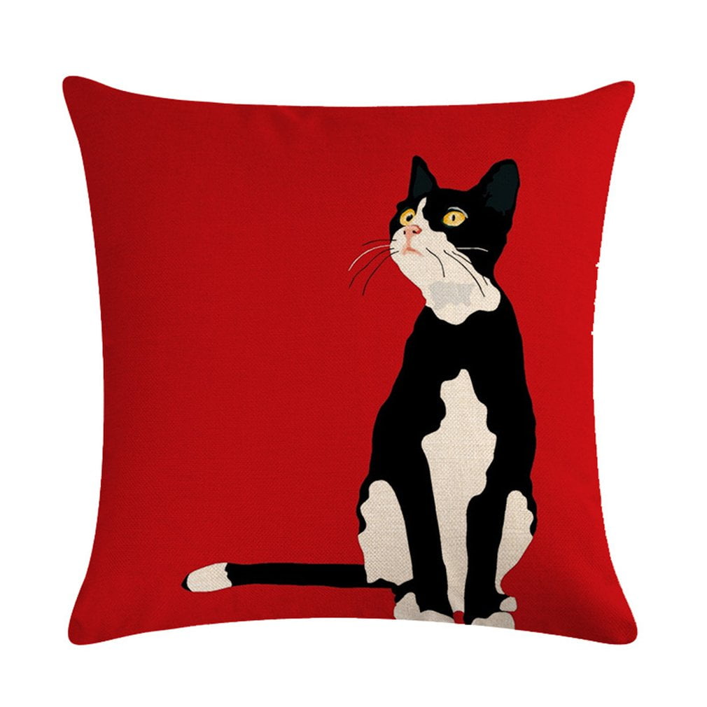 Cute Cat Animal Soft Home Decor Linen Throw Pillow Case Sofa Waist Cushion Cover 