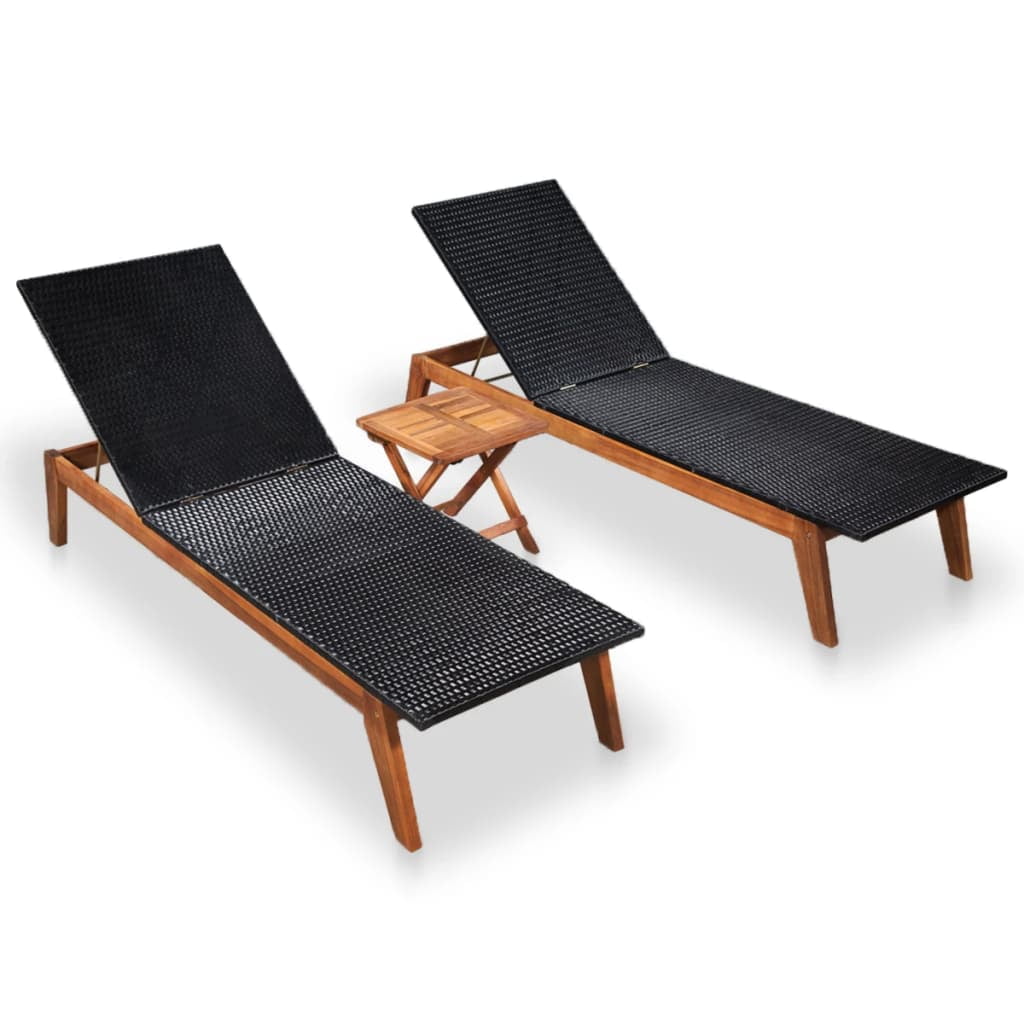 2Pcs Rattan Chaise Lounge with Table, Outdoor Sun Loungers for Patio Yard 2Pcs Rattan Chaise Lounge with Table, Outdoor Sun Loungers for Patio Yard