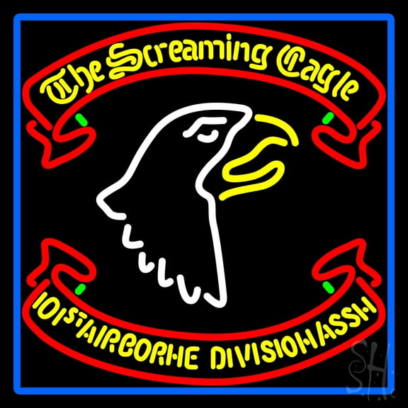 Airborne Division Screaming Eagle With Blue Border LED Neon Sign 16 x 16 - inches, Black Square Cut Acrylic Backing, with Dimmer - Bright and Premium built indoor LED Neon Sign for Defence Force.
