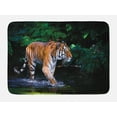 thumbnail image 1 of Safari Bath Mat, Tiger in Water Stream Hunting Danger Trees Tropical Pond Hiding Captive, Non-Slip Plush Mat Bathroom Kitchen Laundry Room Decor, 29.5 X 17.5 Inches, Green Orange Brown, Ambesonne, 1 of 2