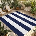 thumbnail image 2 of Outdoor Rug 3x5 ft Navy Blue Stripe Outdoor Large Area Rug Non Slip Rubber Simple Style White Striped Front Door Mat RV Rug Camping Carpet Patio Outdoor Rugs for Backyard Balcony Deck Porch Indoor, 2 of 9