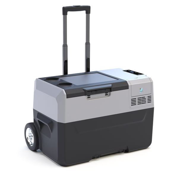 32Qt Portable Car Refrigerator Freezer with 6-Inch Off-Road Wheels | 12V 45W electric travel cooler with smart app control, quiet operation, and camping support