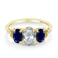 thumbnail image 2 of Gem Stone King 10K Yellow Gold 3-Stone Diamond Engagement Ring 2.12 Ct Oval White Topaz Blue Sapphire (Size 7), 2 of 4