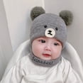 thumbnail image 4 of Ensemble de 2 Pcs Chapeau Cache-Cou pour Bébés 3-18 Mois Tricoté à Double Pompons Ours Dessin Animé Extensible Épaissi Résistant au Froid Ultra Doux Automne Hiver Filles Garçons Enfants Tuque Bonnet Foulard Kit pour l'Extérieur, 4 of 10