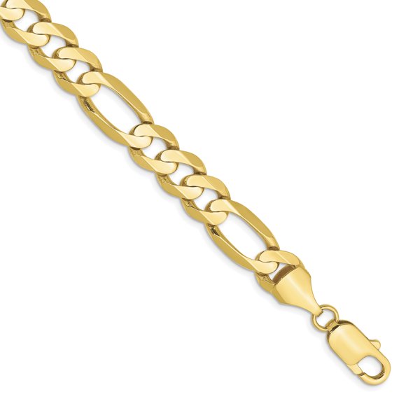 10k Yellow Gold 8.75mm Concave Figaro Chain Anklet Ankle Bracelet Curb