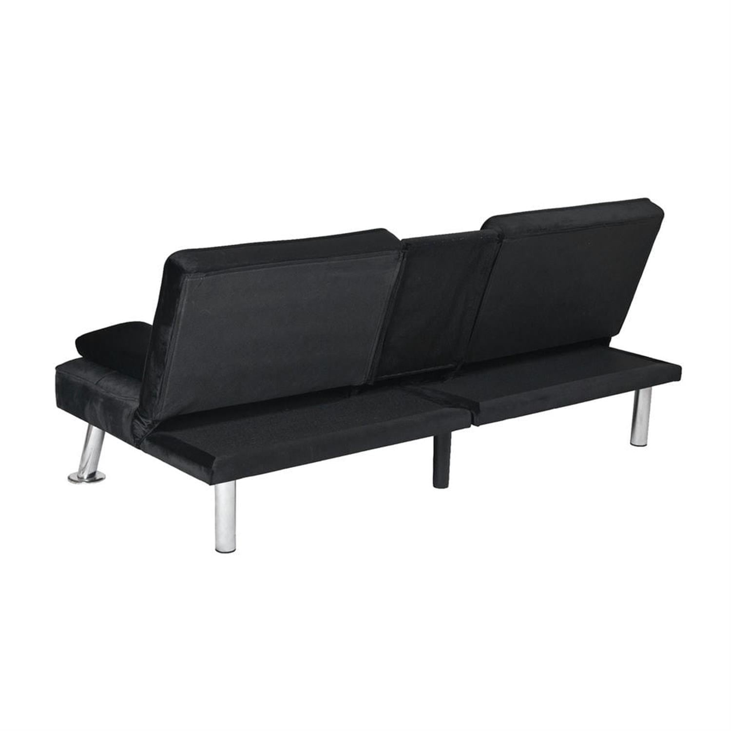 Demi Bonn Futon Sofa Bed, Velvet Futon Couch for Living Room, Recliner Sleeper Sofa with 2 Cup Holders, Removable Armrests, Metal Legs, Black