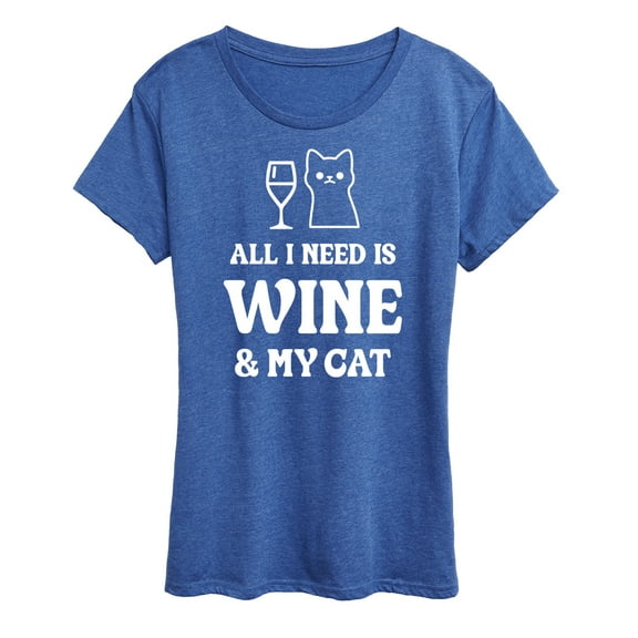 Instant Message - All I Need Wine Cat - Women's Short Sleeve Graphic T-Shirt