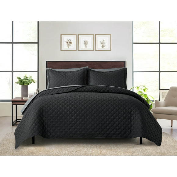 Mainstays All in One Lightweight Quilt Set and Sheet Set -7 Piece, Queen, Black
