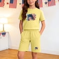 thumbnail image 2 of Unisex Yellow 4th of July Outfit for Kids, American Flag T-Shirt and Shorts Set, Kids Boys Girls Patriotic Clothing,Size 4 T, 2 of 9