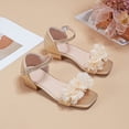 thumbnail image 2 of Girls Sandals Low Chunky Heels Ankle Strap Pumps Square Open Toe Flower Wedding Party Dress Shoes Gold 12.5 Little Kid, 2 of 7