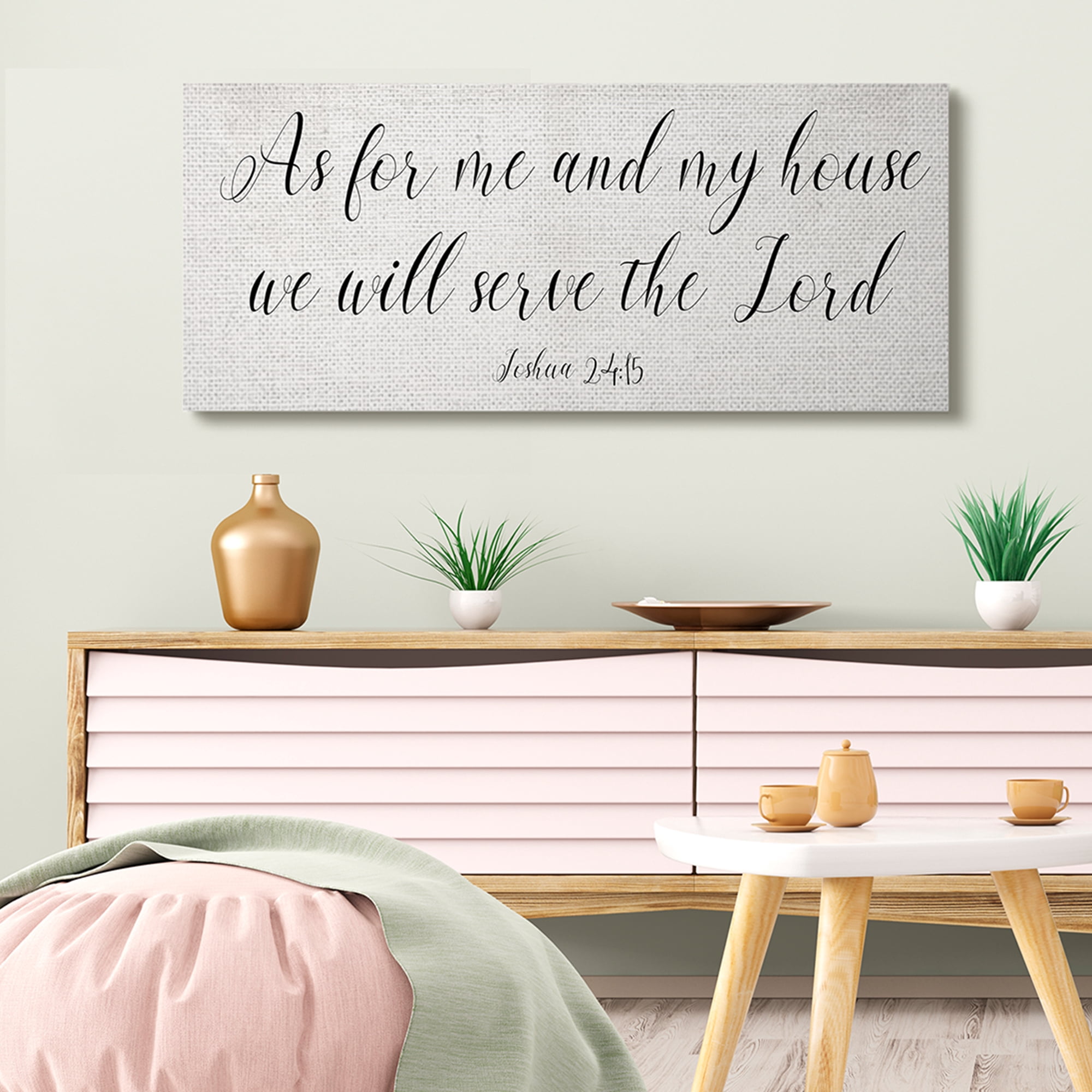 Stupell Industries We Will Serve the Lord Quote Minimal Cursive Typography Canvas Wall Art, 20 x 48, Design by Daphne Polselli