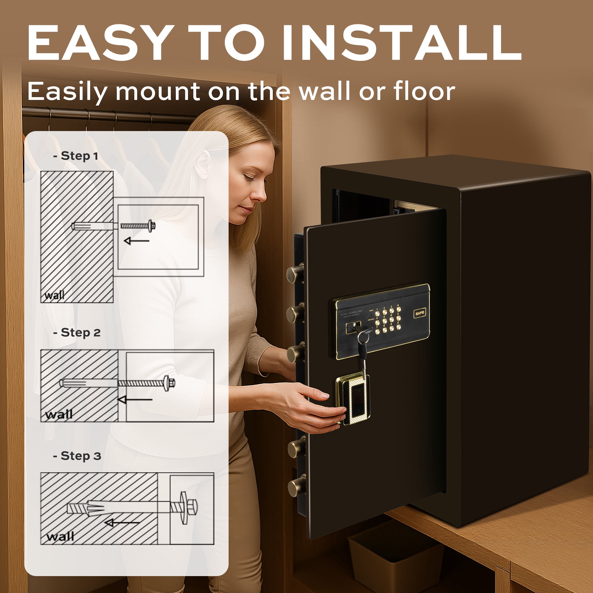 Locksworth 6.2 Cu.ft. Large Safe with Electronic Keypad, Safe Box with Fireproof Bag Dual Alarm System Lockable Inner Cabinet for Home Hotel