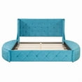 thumbnail image 3 of [Luckynote]Upholstered Platform Bed Queen Size Storage Velvet Bed with Wingback Headboard and 1 Big Drawer,2 Side Storage Stool(Blue), 3 of 10
