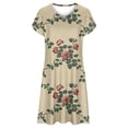 thumbnail image 4 of Pisexur Robes d'Été pour Femmes Mode Col Trou de Serrure Robe Midi Décontractée Slim Manches Courtes Robe Tunique Imprimé Floral Boho Élégante Taille Haute Longueur Genou Robe de Plage Vacances, 4 of 5