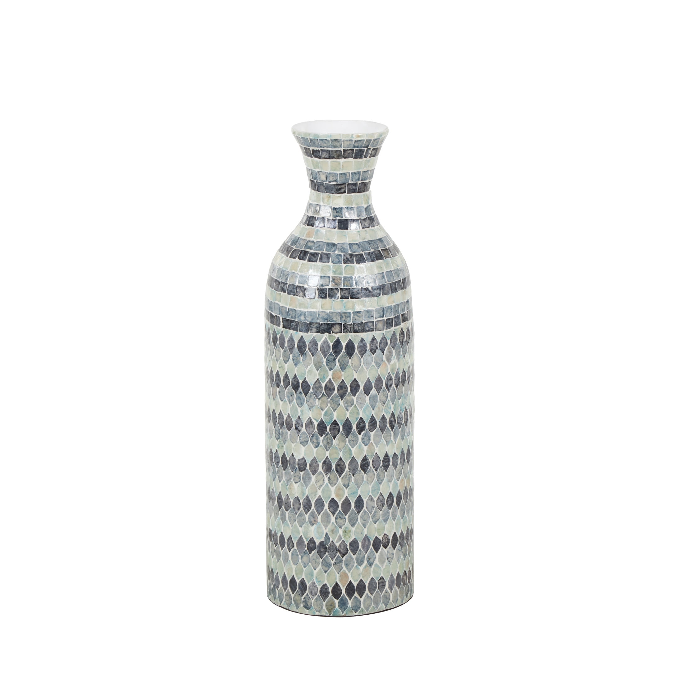 DecMode 26" Handmade Mosaic Blue Mother of Pearl Shell Vase with White Interior