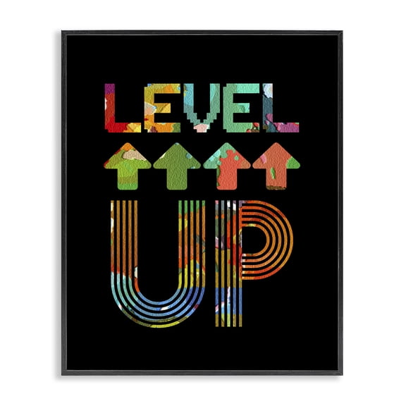 Stupell Industries Contemporary Collaged Retro Level Up Black Framed Giclee Art, 11 x 14, by Marcus Prime