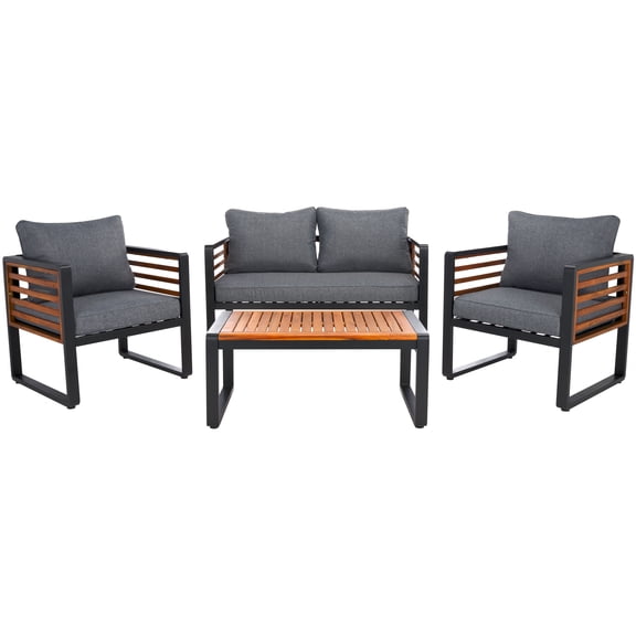 Safavieh Vesta 4-Piece Steel Outdoor Conversation Set, Black/Gray