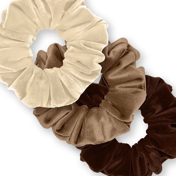 Velvet Scrunchies 3-Pack Gift Set Premium Plush Ponytail Holder Made in the USA Beige Taupe Brown