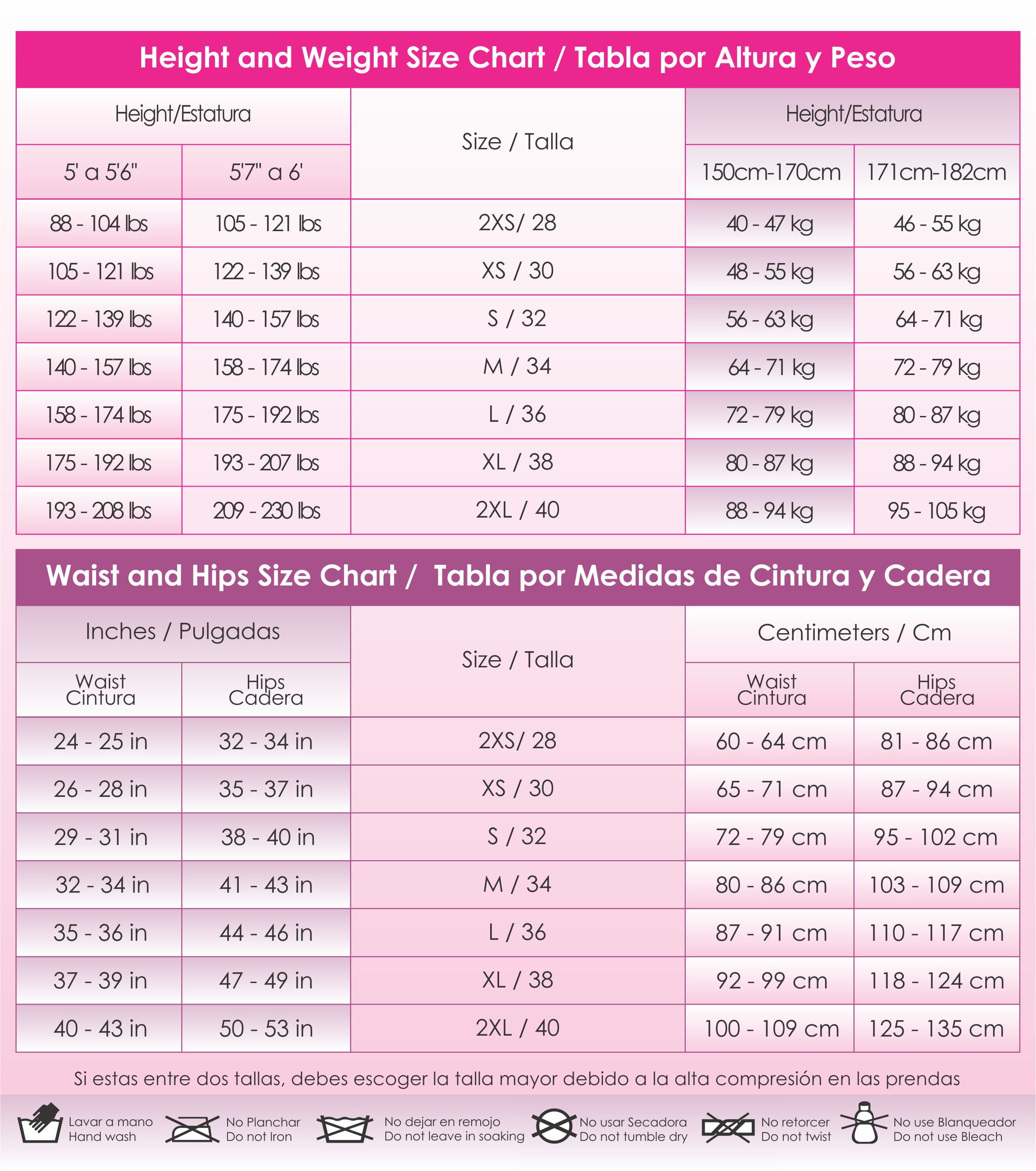 Fajas Colombianas Size Chart