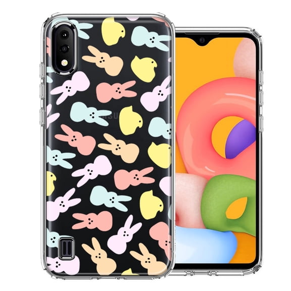 MUNDAZE for Samsung Galaxy A01 Pastel Easter Polkadots Bunny Chick Candies Double Layer Phone Case Cover