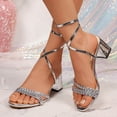 thumbnail image 2 of Rokment Womens Metallic Braided Leather Strappy Dressy Sandals Bride Wedding Elegant Bling Pointed Toe Chunky Block High Heels Dress Pumps Summer Shoes for Banquet Silver Size 6.5, 2 of 7