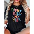 thumbnail image 1 of Creative English Colorful Atmosphere Pattern Printed Women'S Fashionable Round Neck Short Sleeve, Simple Casual Sports T-Shirt, Comfortable Summer Top for Women During Holidays., 1 of 6