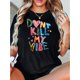 thumbnail image 1 of Creative English Colorful Atmosphere Pattern Printed Women'S Fashionable Round Neck Short Sleeve, Simple Casual Sports T-Shirt, Comfortable Summer Top for Women During Holidays., 1 of 8