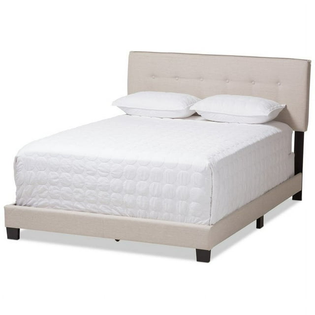 Bowery Hill Fabric Tufted Queen Bed in Light Beige