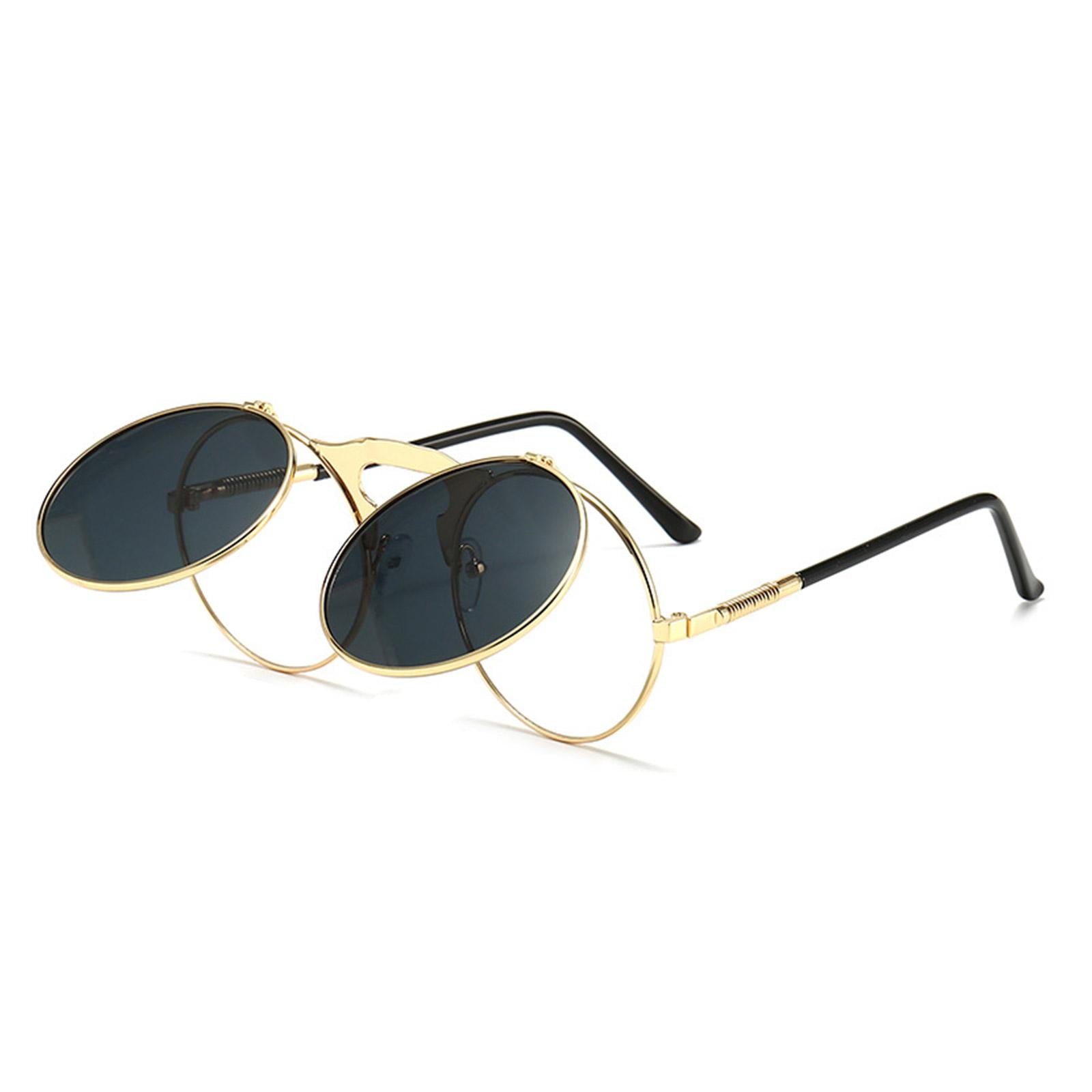 KITPIPI Steampunk Flip Sunglasses Retro Round Metal Sun Glasses