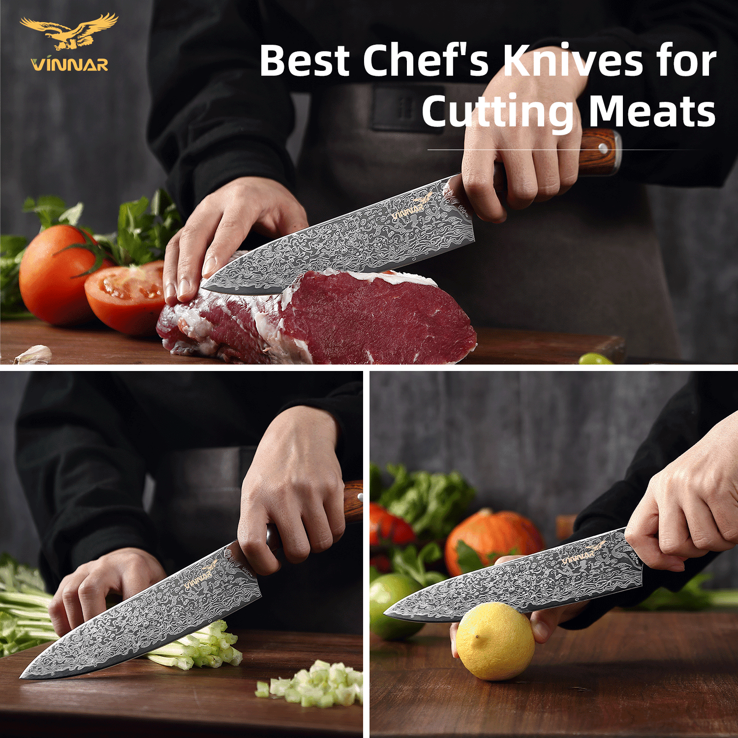 Chef Knife ,Professional Kitchen Knives 8 inch Japanese Stainless Steel Meat Cleaver Colored Solid Wood Handle