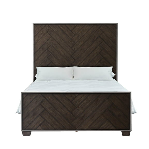 HomeFare Modern Farmhouse Metal Frame King Headboard Dark Oak