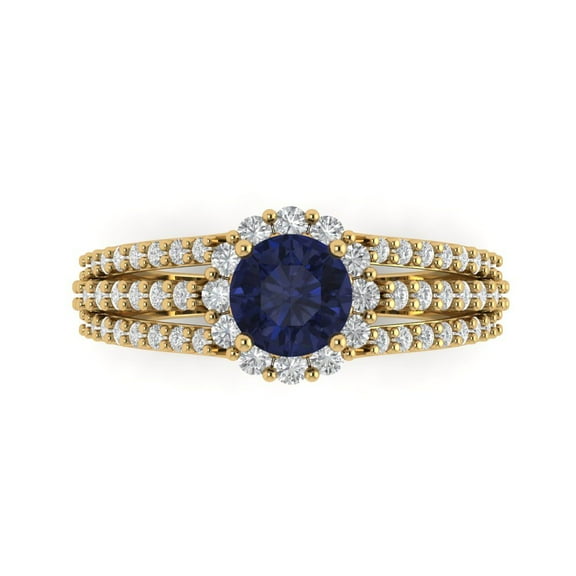 Halo Engagement Ring for Women - 1.83ct Simulated Blue Sapphire in 18K Yellow Gold Promise Ring