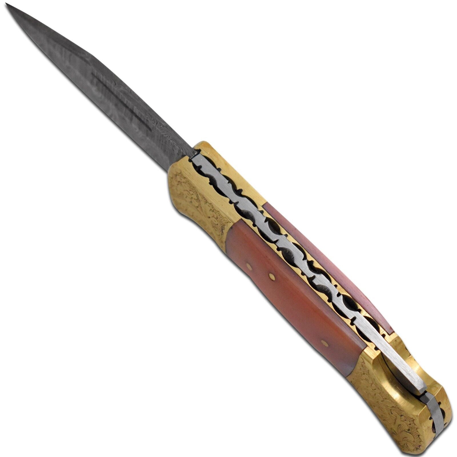 Wild Turkey Handmade Damascus Steel Collection Engraved Brass Folding Knife