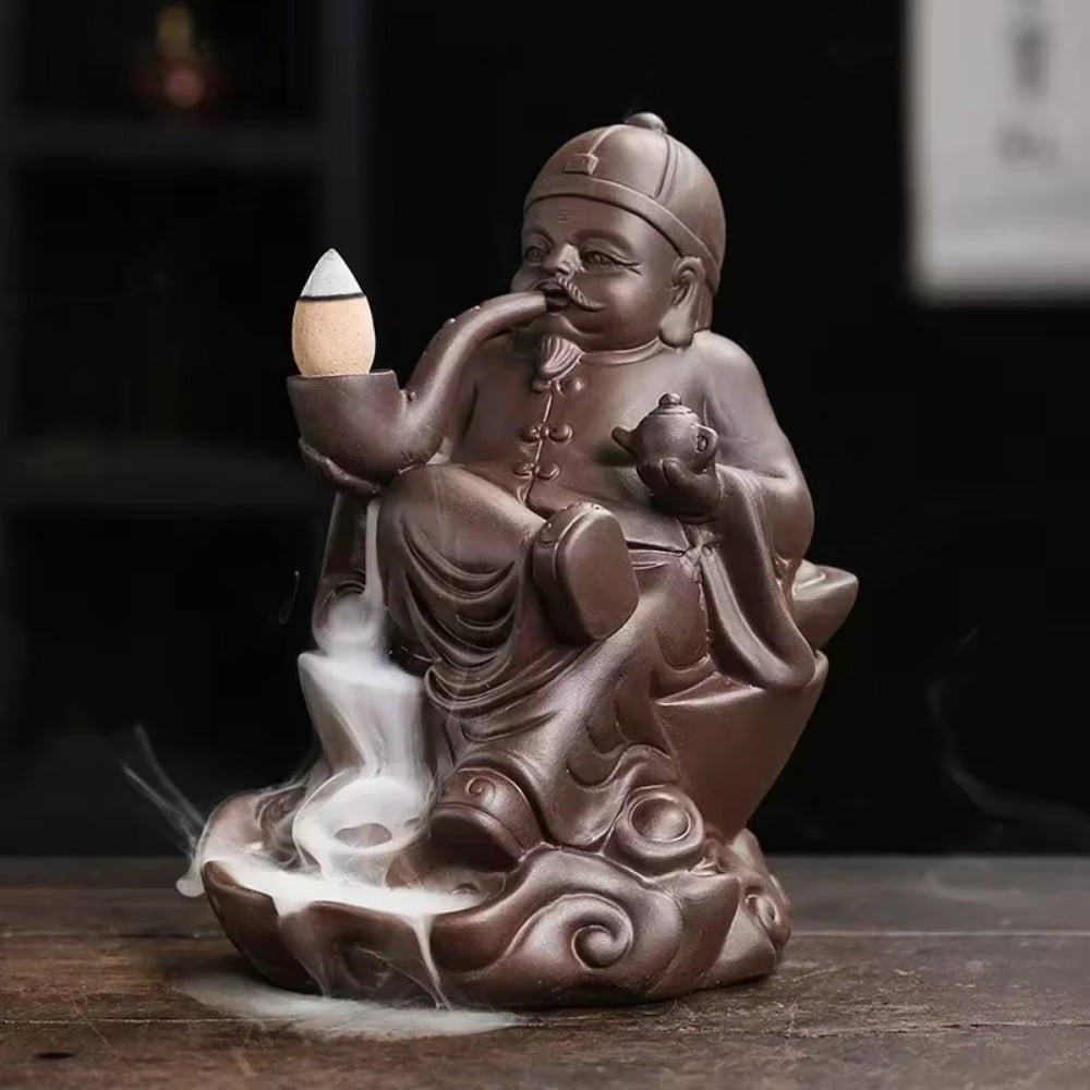 1pc Purple Clay Handicrafts Relaxation Old Man Backflow Incense Burner Incense Holder Censer Home Ornament (Without Incense)